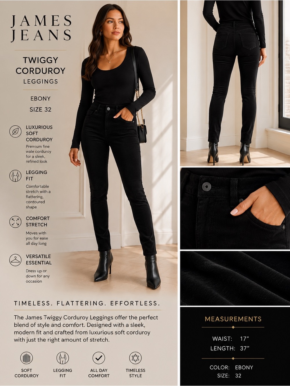 James Jeans Twiggy Corduroy Leggings — Ebony Black